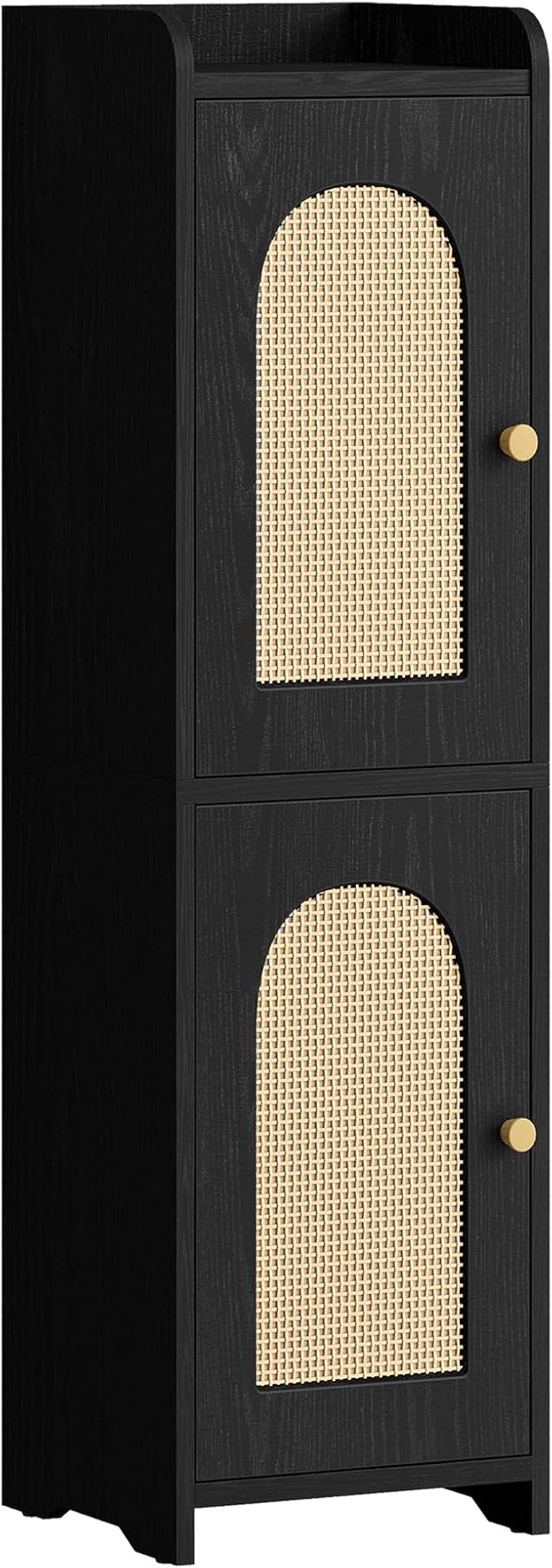 Hzuaneri Bathroom Storage Cabinet, Small Corner Floor Cabinet with 2 Doors and Adjustable Shelf, Narrow Toilet Paper Cabinets, Bathroom Organizer for Small Spaces, 7.9"D x 7.9"W x 29.5"H Rattan Black