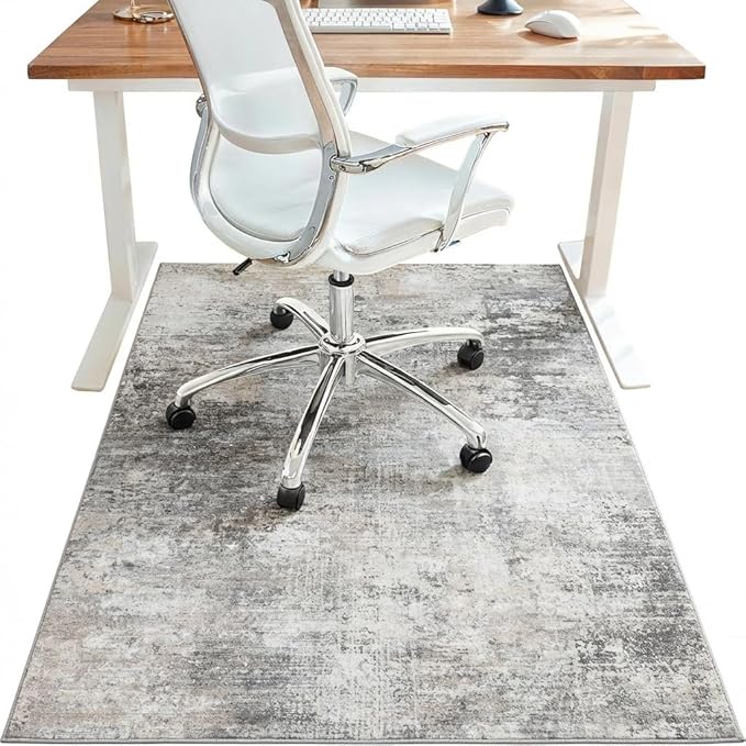 48"x72" Office Chair Mat for Hardwood Tile Floor, Under Desk Carpet Protector for Rolling Computer Chair Mat, Machine Washable Area Rug, Anti-Slip 1/5" Thick Low Pile Thin Vinyl Floor Mat, Mist Grey
