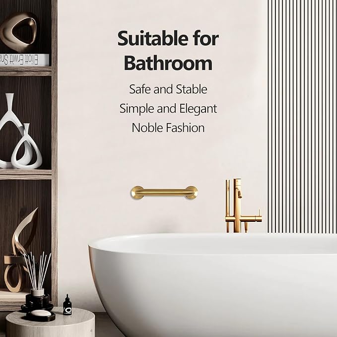 Shower Grab Bar, 2 Pack 32 Inch Gold Bathroom Safety Bar, 1.25" Diameter 304 Stainless Steel Grab Bars for Bathtubs and Showers, Handicap Shower Grab Bar for Seniors Elderly