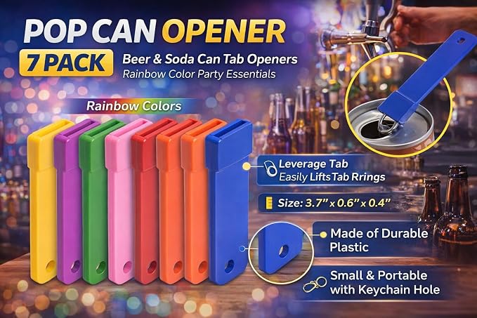 Pop Can Opener – 7 Pack Beer Can Opener, Soda Can Tab Opener, Rainbow Color Party Essential Tool Great Tool For Bartenders And Personal Use