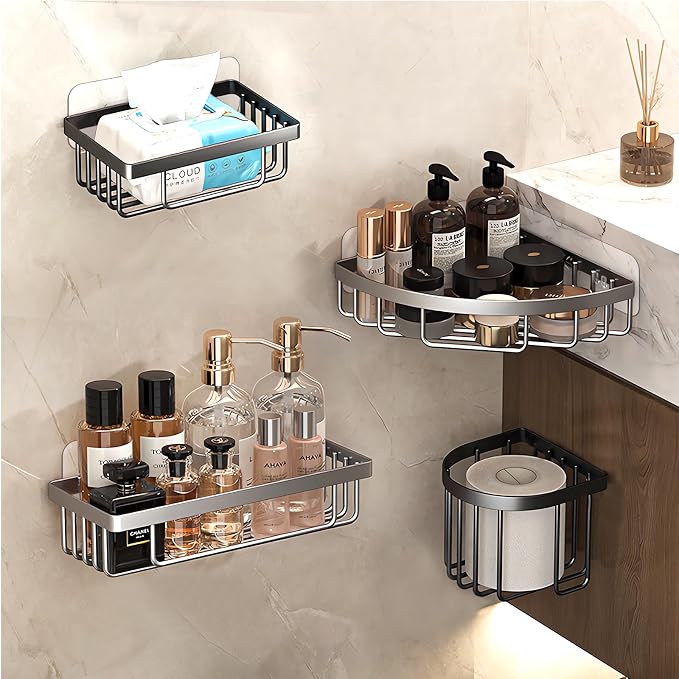Shower Caddy Adhesive Replacement Hooks, Heavy Duty Waterproof Strips, No Drilling for Bathroom Shelves, Kitchen Racks, and Soap Holders (Transparent-8Pack 2Hook)