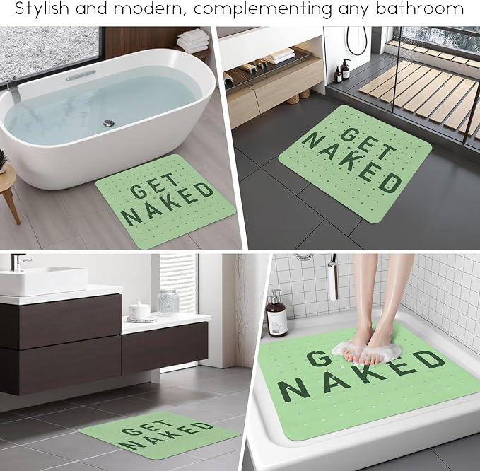 Bathtub Mat Non Slip, Get Naked Square Bath tub Mat Shower Floor Mat with Suction Cups for Adults Kids Elderly 21 X 21 Inch