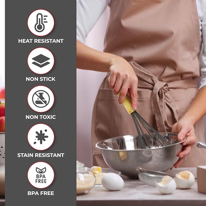 Kaluns 50 PCS Silicone Kitchen Utensils Set Complete Kitchen Set - 800°F Heat Resistant Non-Stick Premium Silicone Cooking Utensils W Wooden Handles - Can Opener, Masher, Turner, Silicone Spatula Set