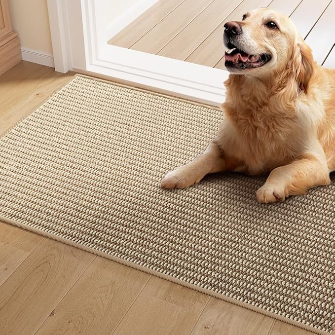 Indoor Doormat, 24" x 40", Camel and Beige, Non-Slip Washable Doormats, Low Profile Front Doormat, Front Door Mat Outdoor Entrance, Entryway, Kitchen mats for Floor