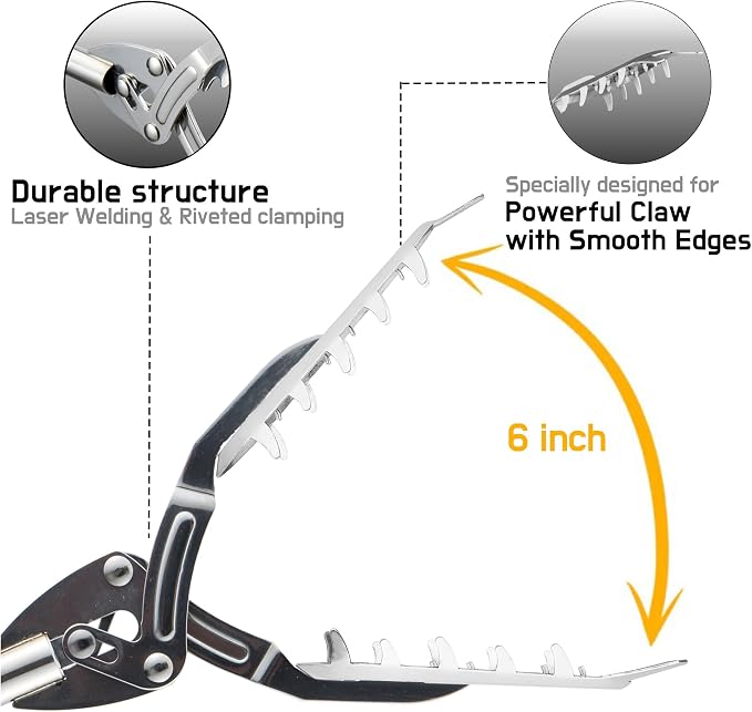 FTH Premium Stainless Steel Grabber Reacher Pickup Tool Heavy Duty Trash Picker Log BBQ Fireplace pits Snake Tongs (41 inch)