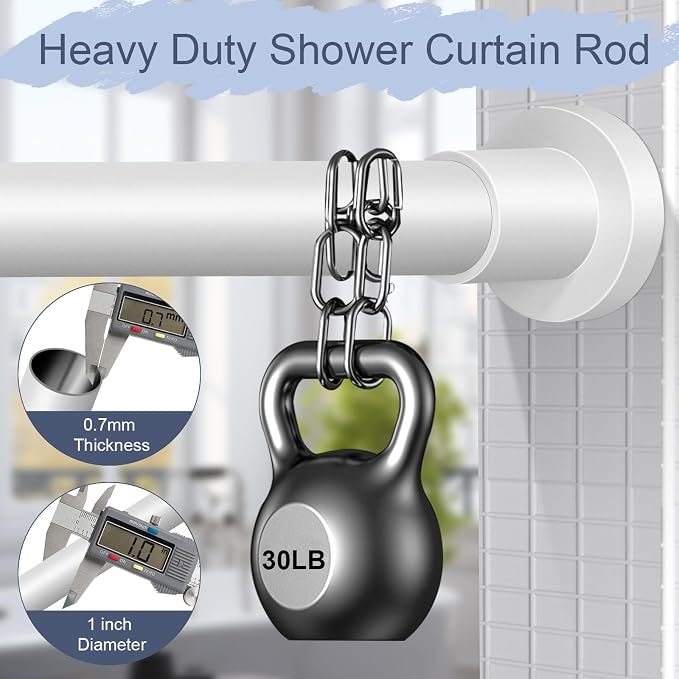 YNL White Shower Curtain Rod 32-94 Inch(2.7-7.8ft), Non-Slip, Never Rust, Stainless Steel No Drill Spring Tension Shower Rod, Adjustable Long Curtain Rod for Bathroom Window Patio