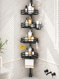 SEIRIONE Corner Shower Caddy Tension Pole, Quick Setup, Rust-Free Bathroom Shower Organizer Corner for Bathtub Shampoo Storage, 4-Tier Adjustable Shelf, Drill Free, Fits 34 to 116 Inch Height, Black