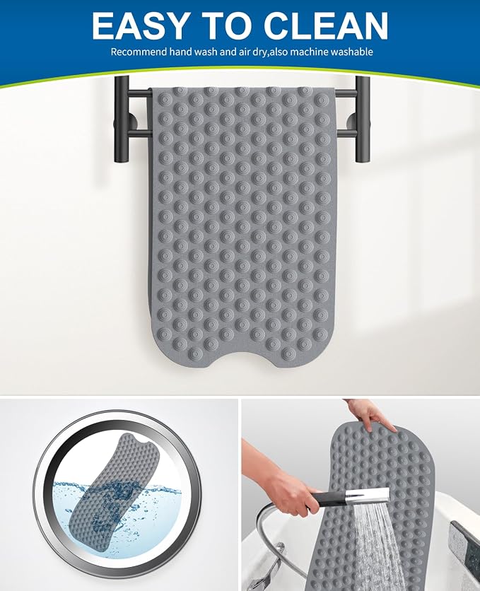 Bathtub Mat Non-Slip Without Suction Cups, 39x16inch Extra Long Bath Mats for Shower Bathroom, Machine Washable Natural Rubber Shower Tub Mat (39x16inch, Deep Grey)