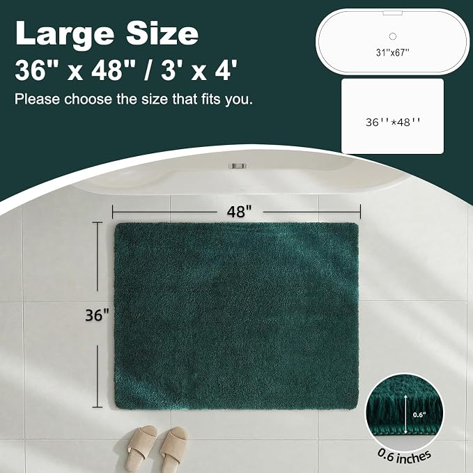 TYUU Large Bathroom Rugs, Ultra Soft Super Absorbent Bath Rugs Non Slip Washable Quick Dry Bath Mat with Rubber Backing for Bathroom Floor, Shower, or Sink, Dark Green 3' x 4'