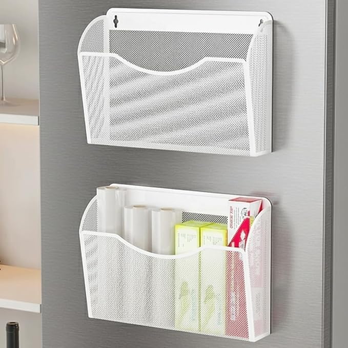 MINDEPOT Magnetic Wall File Holder - Metal Mesh Wall File Organizer with Powerful Magnet Single Pocket Wall Folder Holder for Office File Cabinet Whiteboard, No Assembly Required, Space Saver, White