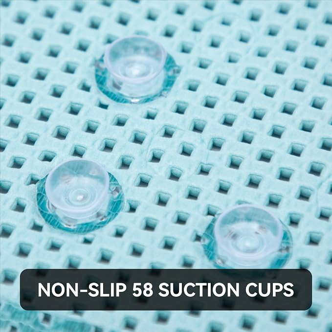 Bathtub Mat Non Slip Ivory 36” X 17” Shower Mat Soft Foam Bath Mats for Bathroom Tub, Bathtub Mat with Drain Holes, Suction Cups, Shower Mat Non Slip