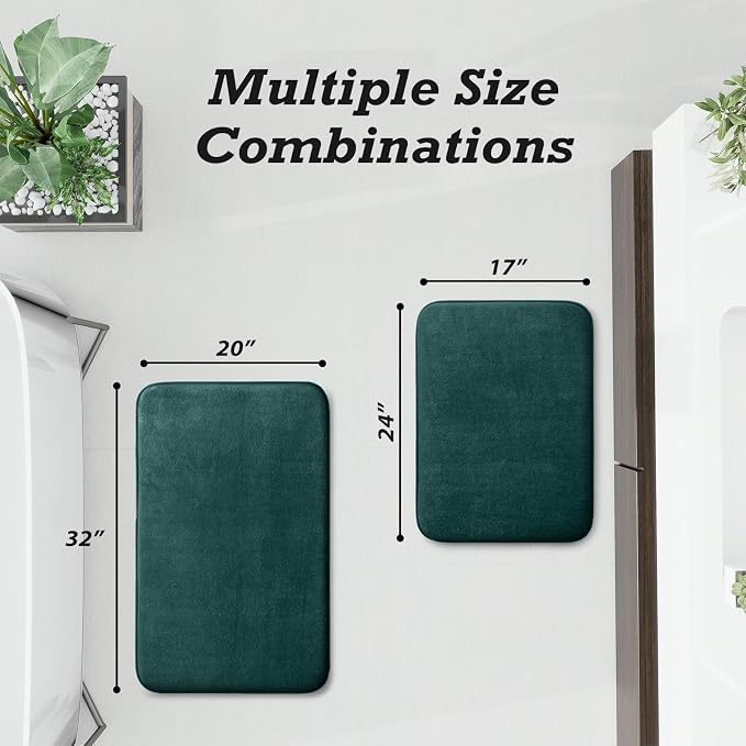 HUXMEYSON Bathroom Rugs Sets 2 Piece, Non-Slip & Quick Dry Bath Mat Set, Ultra Soft Velvet Bath Rugs for Bathroom, Toilet and Shower Floor, Peacock Blue