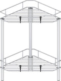 HuggieGems 2 Tier Floor Standing Corner Shower Caddy Organizer Shelf with Hooks, Bathroom Shelves Stand Rack, Silver