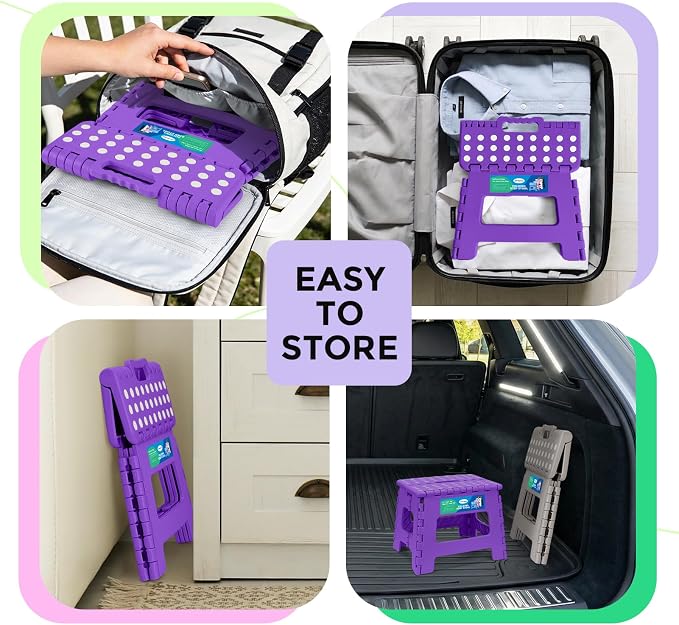 Dyforce Folding Step Stool 9", Kids Step Stool, Heavy Duty Step Stools for Adults, Compact Foot Stools, Light-Weight Toddler Step Stools for Kitchen, Bathroom, Holds Up to 300 lbs (Purple)