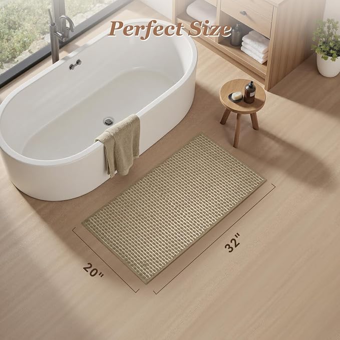 AMOAMI Unique Woven Bath Mat, Super Absorbent Non Slip Bath Mat, 20" x 32", Brown