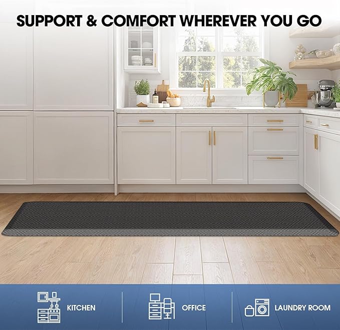 Mattitude Kitchen Mat Cushioned Anti-Fatigue Floor Mat Water Resistant Non-Slip Mats and Rugs Standing and Comfort Desk Mats for House Sink Office Laundry (Dark Grey, 17.3"x60")