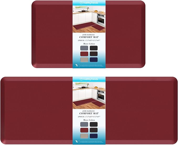 HappyTrends 2 PCS Kitchen Mat Cushioned Anti-Fatigue Floor Mat, Heavy Duty Ergonomic Comfort Foam Standing Mat,20"x30"+20"x47",Red