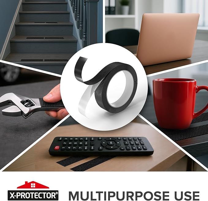 X-Protector Rubber Grip Tape - 1" x 12' Non-Abrasive Grip Roll - Heavy-Duty Non Slip Adhesive Strips - Black Waterproof Rubberized Grip Tape for Handles!