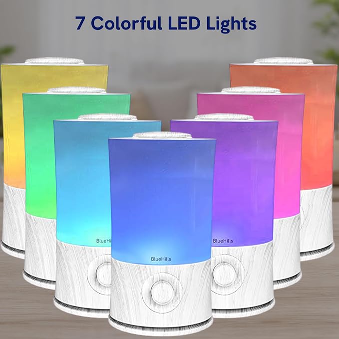 BlueHills Premium 2000 ML XL Large Essential Oil Diffuser Aromatherapy Humidifier for Large Room Home 40 Hour Run Huge Coverage Area Lights 2 Liter Extra Large Capacity Diffuser White Wood Grain E004