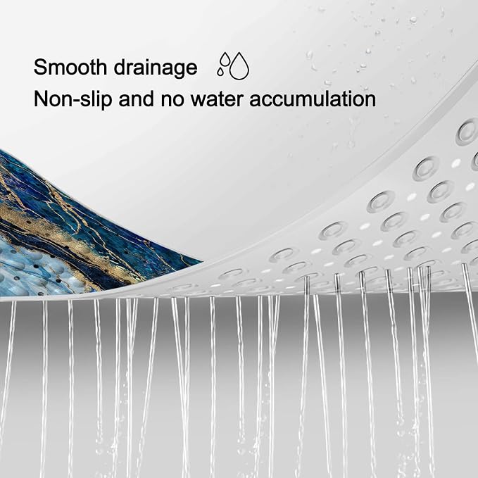 LNOND Marble Bath Tub Mat Non Slip, Extra Long 40 X 16 Inch Anti Slip Mat for Bathtub, Blue and Gold Marble Shower Mat with Drain Holes and Suction Cups, Machine Washable