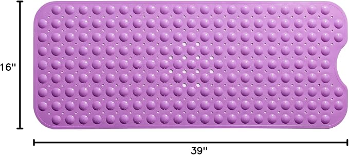 Extra-Long Non-Slip Bathtub & Shower Mat 39”x16” (Smooth/Non-Textured Tubs Only) Safe, Clean, Machine-Washable, Superior Grip&Drainage, Vinyl, Opaque Purple