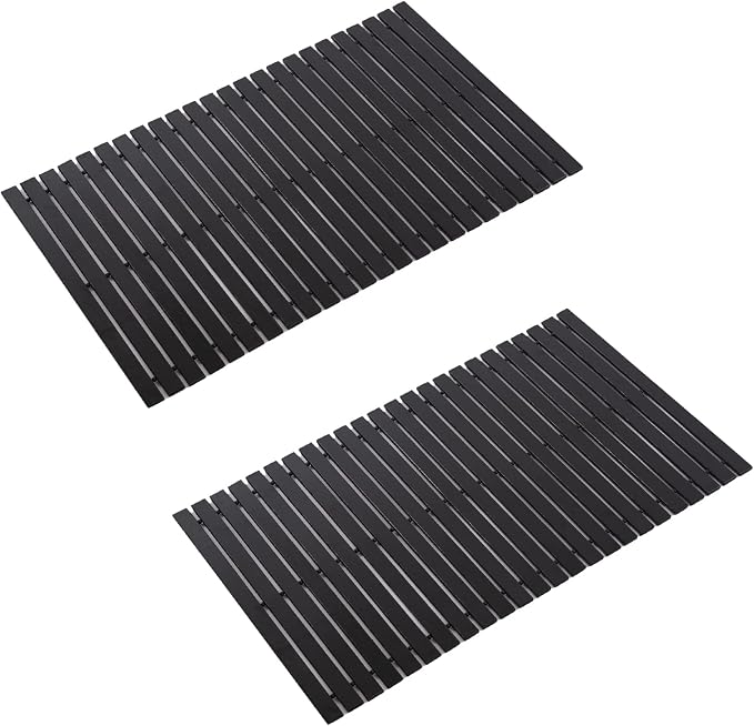 Bath Mat Bathroom Rugs Floor Wood Shower Bathtub Waterproof Non Slip Black Accessories 16x24 Inch Easy to Clean, 2 pcs