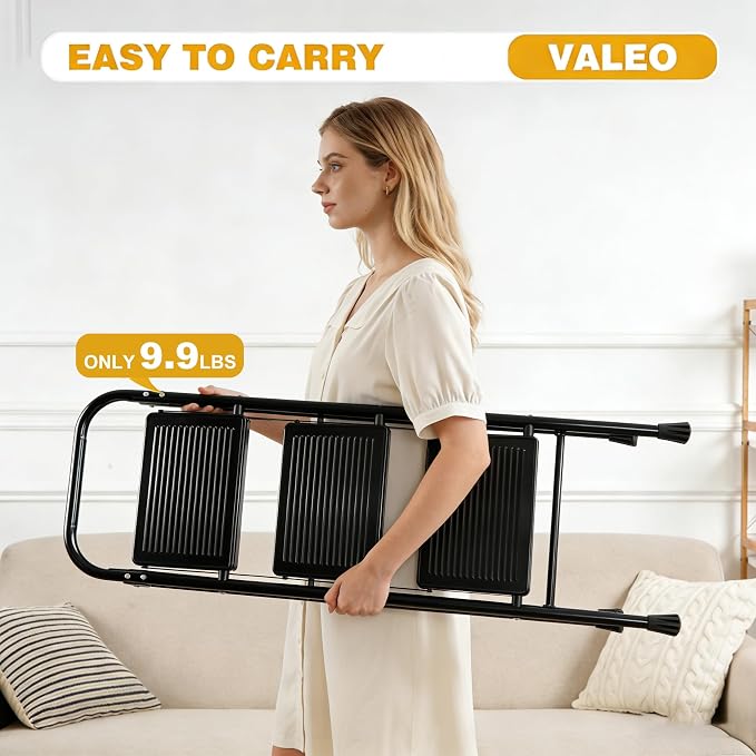 Valeo 3 Step Ladder, Step Stool with Wide Anti-Slip Pedal, 330 lbs Capacity,Step Ladder Folding Step Stool for Adults, Lightweight Steel Portable ladders for Home Kitchen & Office,Black
