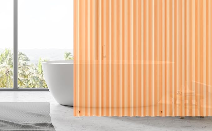 EHZNZIE Orange Shower Curtain Liner 72x72, PEVA Waterproof Bath Curtain, No Chemical Smell, 3 Weighted Magnets, Durable with Rustproof Metal Grommets