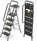 KINGRACK 5 Step Ladder, Sturdy Steel Step Stool with Anti-Slip Wide Pedals, Handrail, Safe-Lock Design, 800lbs Folding Portable Ladder for Multi-Purpose, Home, Kitchen