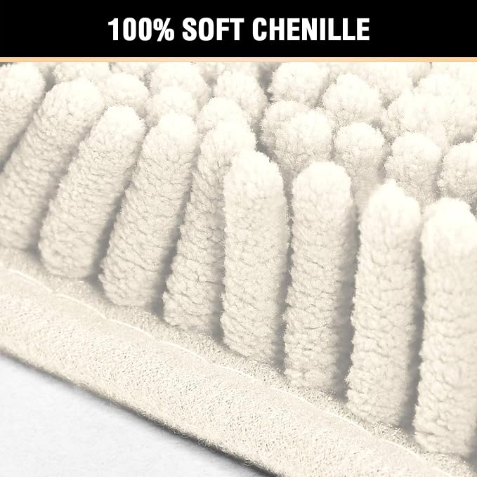 H.VERSAILTEX Bath Mat Bathroom Rug Bath Rugs for Bathroom Non Slip Bath Mats Extra Thick Chenille Rug 17" x 24" Absorbent Soft Shaggy Washable Dry Fast Plush Rugs for Bathtubs - Cream