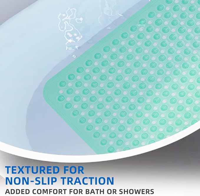 ZHICHENG Bath Tub and Shower Mats, Non-Slip 39 x 16 Inch Extra Long Bath Mat, Machine Washable Bathtub Mat with Drain Holes, Suction Cups for Bathroom (Colour Green)
