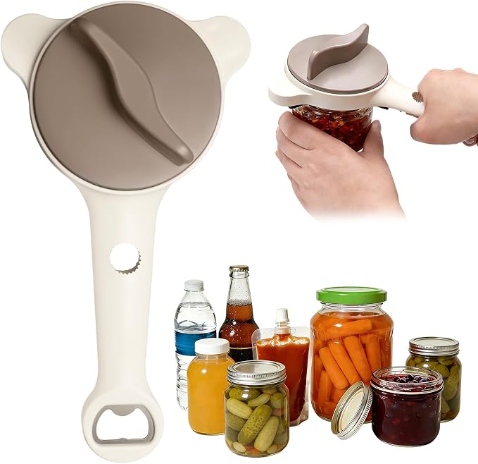 Multi-Functional 4-in-1 Jar Opener, Adjustable Stainless Steel Bottle Opener for Multi Size Jar Bottles with Ergonomic Non-Slip Handle Grip, Kitchen Helper for Seniors Weak Hands Arthritis