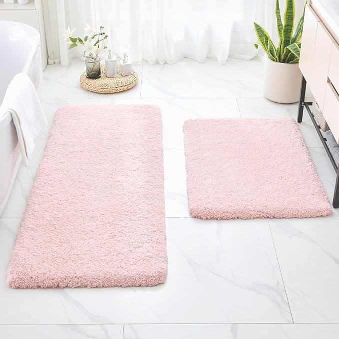 Disolla Pink Bathroom Rug 24x48 - Non-Slip Plush Thick Bath Mat, Highly Absorbent & Ultra Soft Fluffy Floor Mat, Machine Washable for Shower and Tub