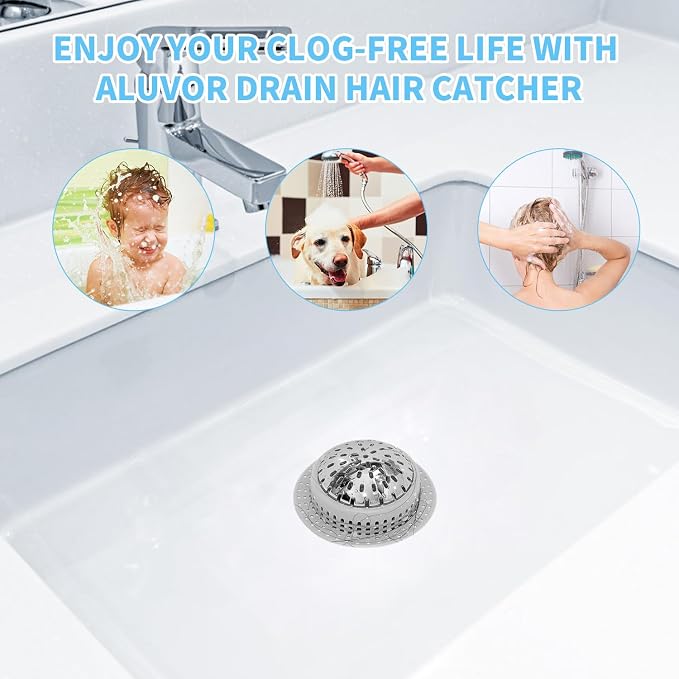 Aluvor Bathtub Drain Hair Catcher Shower Drain Cover Sink Drain Protector for Pop-Up & Regular Drains, Grey