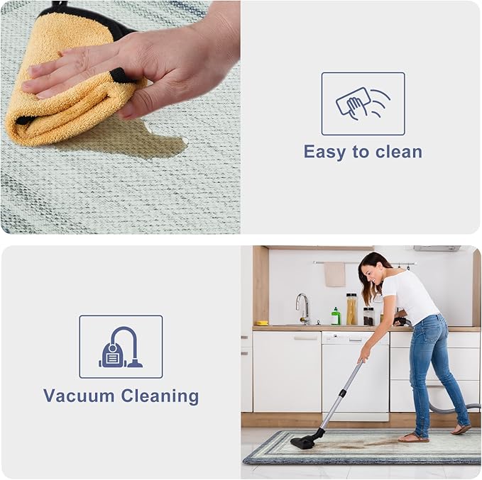 KIMODE Anti Fatigue Kitchen Mat 2PCS Non-Skid Waterproof Kitchen Rugs Farmhouse Kitchen Mat for Floor Laundry Room Rug,Cushioned Comfort Foam Standing Mat for Office Sink Desk Blue and Gray Home Decor