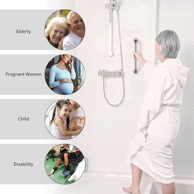 2 Pack 12 Inch Shower Grab Bar, ZUEXT Chrome Stainless Steel Bathroom Grab Bar, Shower Handle, Bathroom Balance Bar, Safety Hand Rail Support - Handicap, Elderly, Injury, Senior Assist Bath Handle