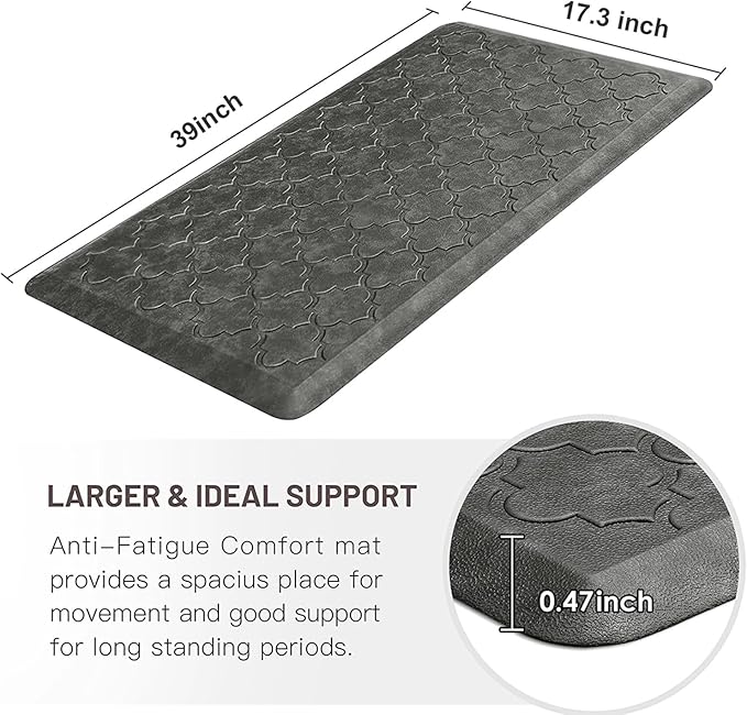 WISELIFE Kitchen Mat Cushioned Anti Fatigue Floor Mat,17.3"x39", Thick Non Slip Water Resistant Kitchen Rugs and Mats,Heavy Duty Foam Standing Mat for Kitchen,Floor,Home,Office,Desk,Sink, Grey