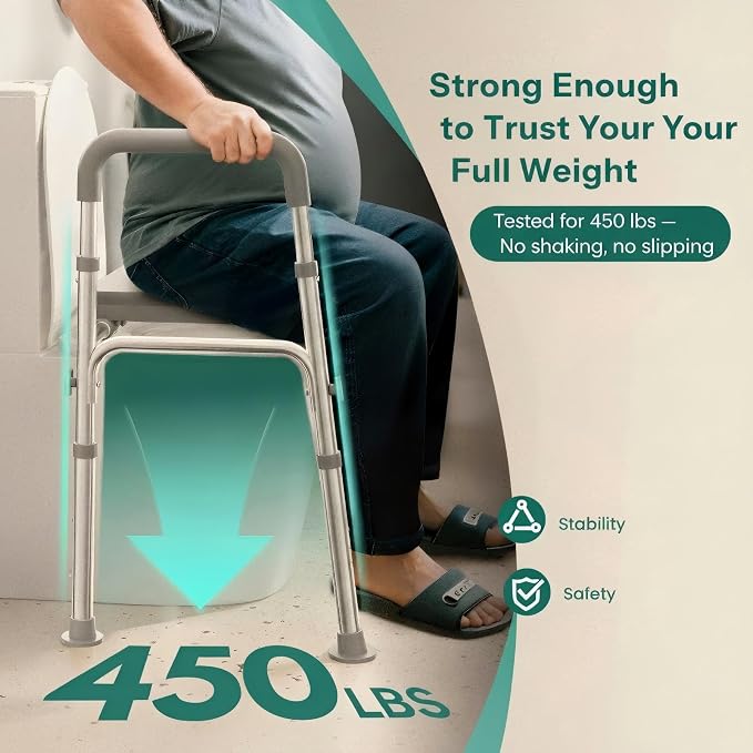 HOMEAL Raised Toilet Seat Riser with Handles for Seniors, 450LBS Heavy-Duty 3in1 Commode Chair for Disabled & Patients with Reinforced Frame & Protective Deflector, Built for Safety & Clean