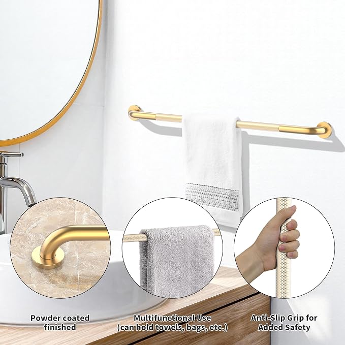 40 Inch Brushed Gold Shower Grab Bar w/Anti-Slip Knurled Grip,YuanDe Stainless Steel Bathroom Grab Bars, Handicap Injury Elderly Senior Assist Support Shower Handle