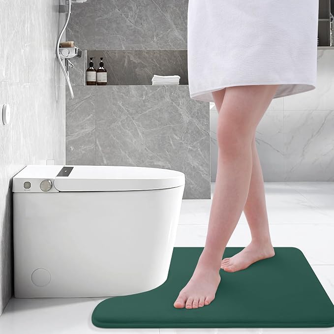 Smiry Memory Foam Toilet Rugs U-Shaped 20x20, Extra Soft Absorbent Non-Slip Contour Bathroom Rugs, Machine Washable Bath Mats for Toilet, Green