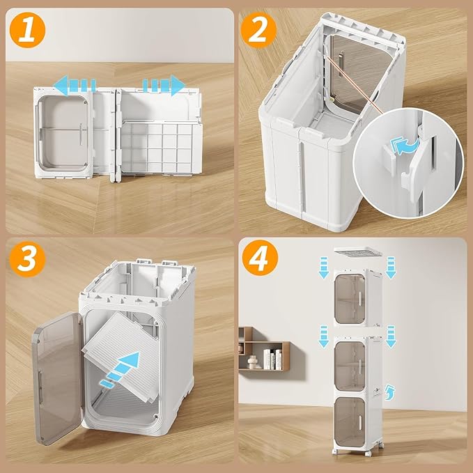 3-Tiers Slim Bathroom Storage Cabinet, Foldable Storage Cabinets,Narrow Bathroom Storage,Movable Bathroom Storage Organizer for Small Spaces,Bathroom,Kitchen,Laundry,White