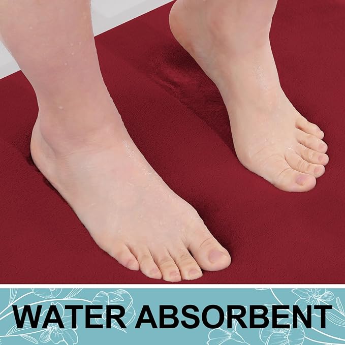 Smiry Memory Foam Bath Mat 30x20, Extra Soft and Absorbent Bathroom Mats, Non Slip Washable Carpet for Floor, Shower and Tub, Red