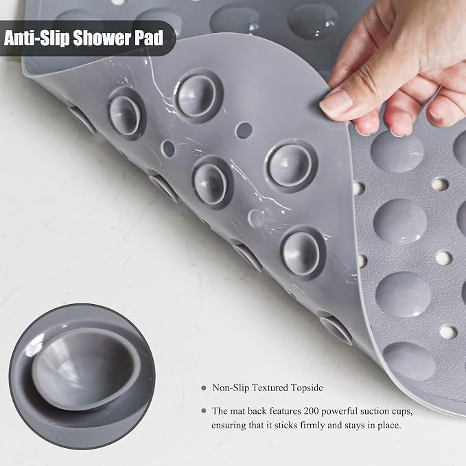 Bathtub and Shower Mats, 28 x 15 Inch Non-Slip Bath Mat, Machine Washable Bath Tub Mat with Suction Cups & Drain Holes for Bathroom, Beige