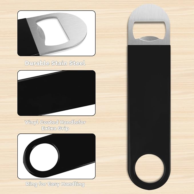 KTOJOY Bottle Opener, 3 Pack Speed Openers, Stainless Steel Flat, Matte Finish, Easy Grip, for Kitchen, Bar or Restaurant, Black