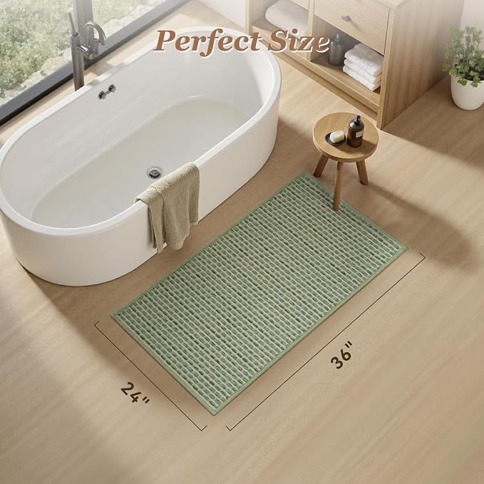 AMOAMI Unique Woven Bath Mat, Super Absorbent Non Slip Bath Mat, 24" x 36", Sage