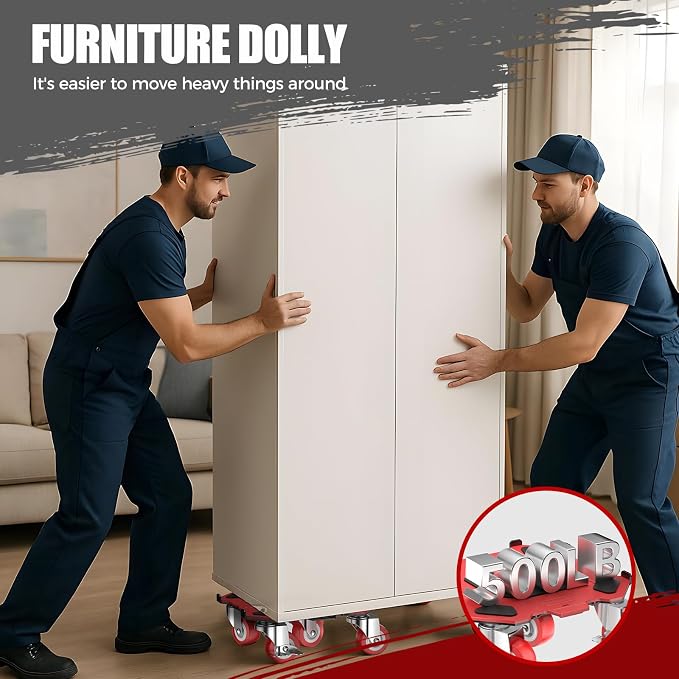 Upgraded Furniture Dolly Movers 5 Wheel Heavy Duty 2000LBS Capacity Carbon Steel Panel 360° Rotating Casters Furniture Slider for Sofa Refrigerator Piano (Red, 6in)