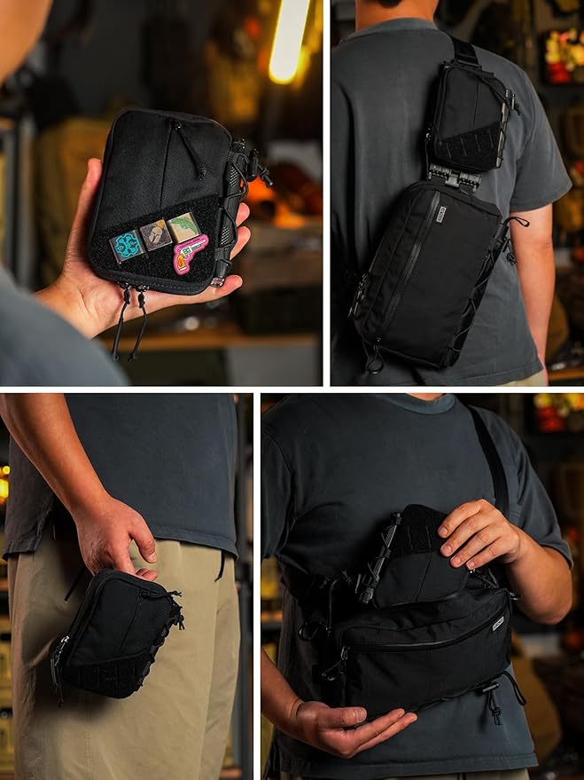 TACTICAL GEEK Block E4.0 EDC Compact Waist Pouch, Utility Pocket Organizer with Elastic Cord, Nylon Dual-Directional Zippers Tool Pouch, Multi-Purpose Small Gadget Organization for Daily Carry(Black)