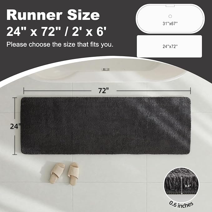 TYUU Bathroom Runner Rug, Ultra Soft Long Bath Mat Super Absorbent Quick Dry Bathroom Runner Rugs 24 x 72 Non Slip Washable, Dark Grey 24" x 72"