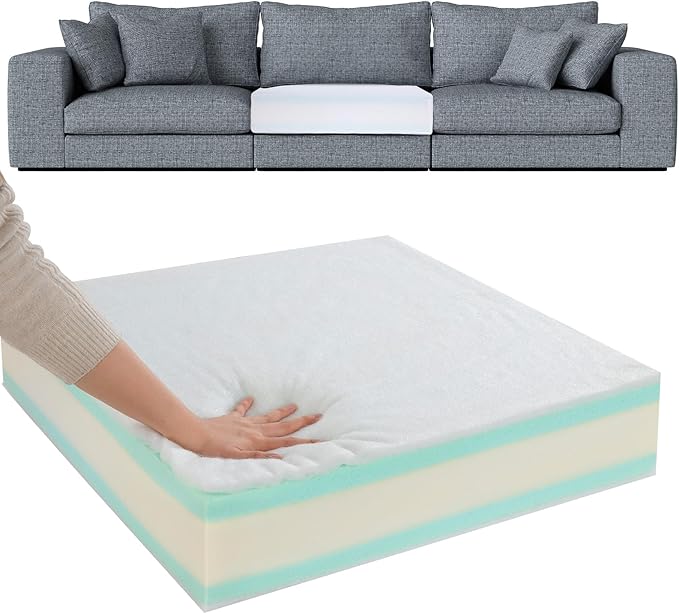 HOMBYS Memory Foam Couch Cushion Replacement, High Density Upholstery Foam Wrapped with Memory Foam & Polyester Batting, Sofa Cushions Inserts with Dacron Fiber Layer,with Removable Cover,8"x24"x24"
