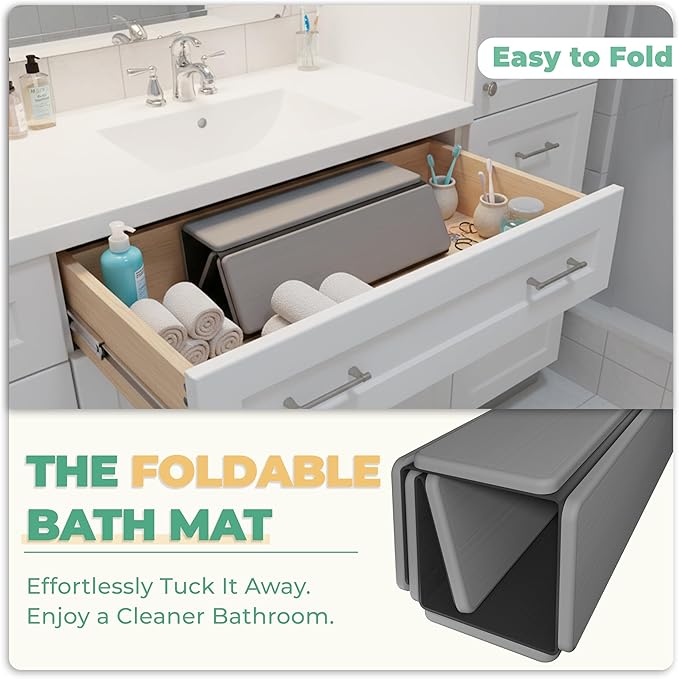 SYIPO Stone Bath Mat - Non-Slip Foldable Diatomite Bath Mat 23.6 x 15.3”, Super Absorbent & Quick Drying Bathroom Mat | Easy to Clean Shower Floor Mat, Light Gray
